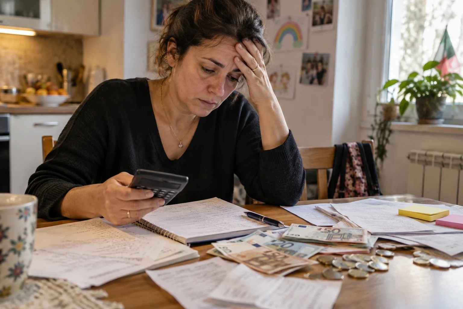 Rappresentante di classe in difficoltà a far quadrare i conti tra quaderni, contanti e calcolatrice